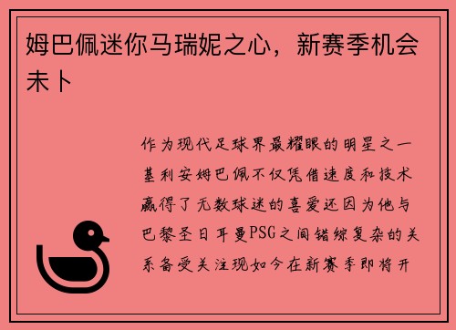 姆巴佩迷你马瑞妮之心，新赛季机会未卜